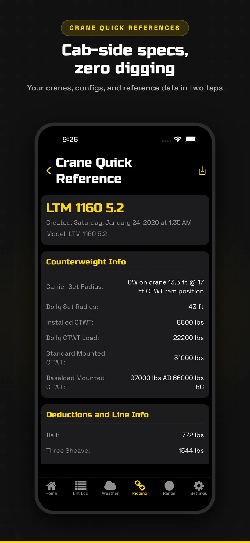 Crane quick references and saved configurations